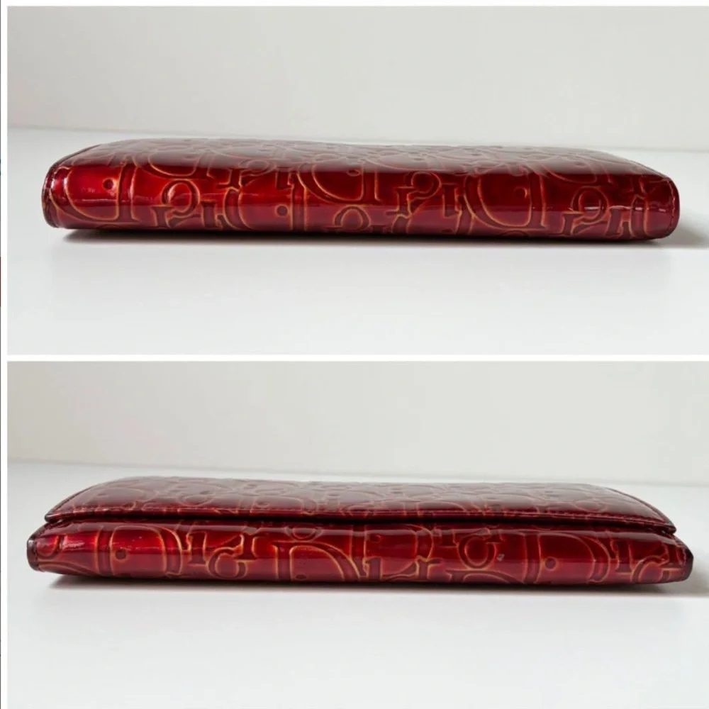 Dior Red Embossed Patent Leather Continental Wallet